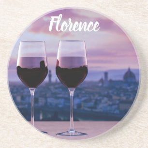 Two glasses of red wine on Florence skyline Coaster