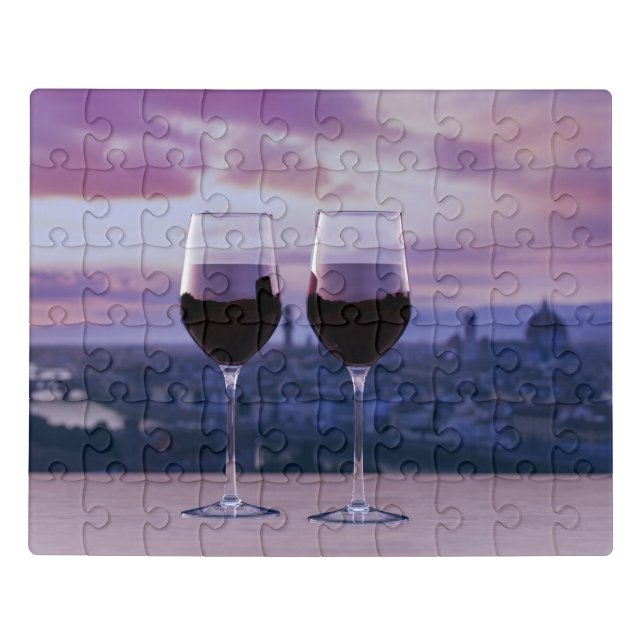 Two glasses of red wine on Florence skyline Jigsaw Puzzle (Puzzle Horizontal)