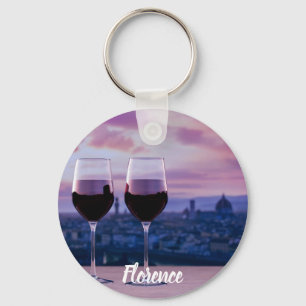Two glasses of red wine on Florence skyline Keychain