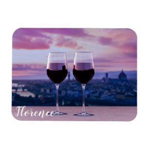 Two glasses of red wine on Florence skyline Magnet