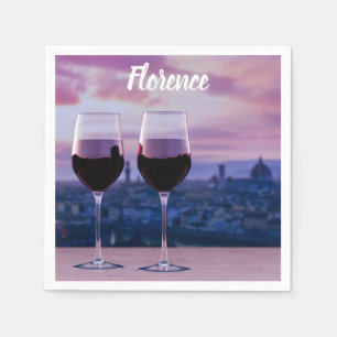 Two glasses of red wine on Florence skyline Napkins