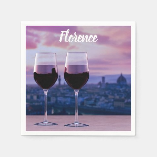 Two glasses of red wine on Florence skyline Napkins