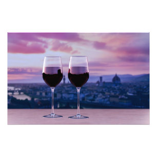 Two glasses of red wine on Florence skyline Photo Print