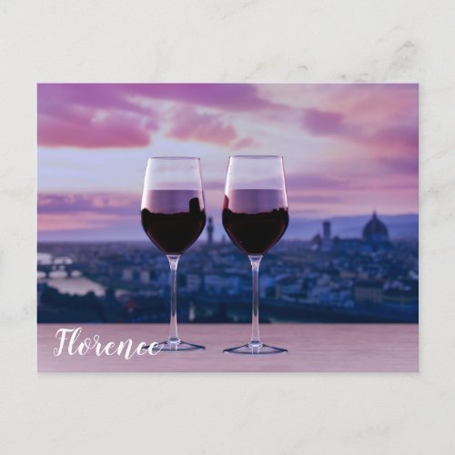 Two glasses of red wine on Florence skyline Postcard