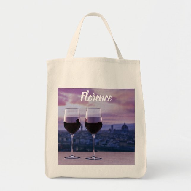 Two glasses of red wine on Florence skyline Tote Bag (Front)