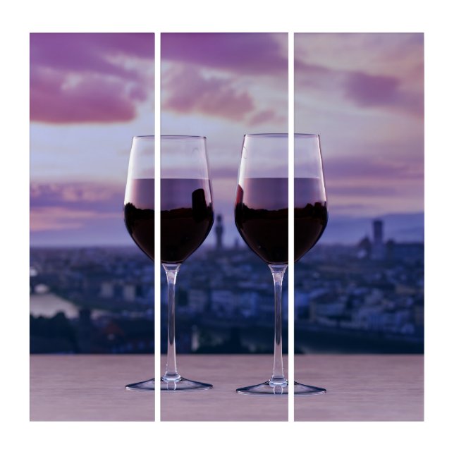 Two glasses of red wine on Florence skyline Triptych (Front)