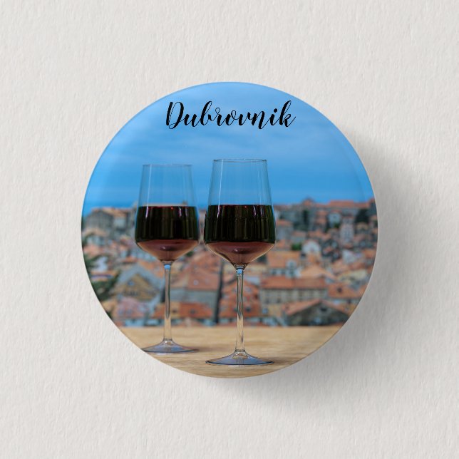 Two glasses of red wine with view of Dubrovnik Button (Front)