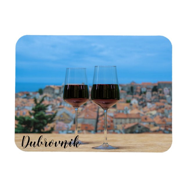 Two glasses of red wine with view of Dubrovnik Mag Magnet (Horizontal)