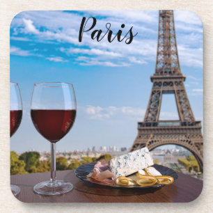 Two glasses of wine in cafe in Paris Beverage Coaster