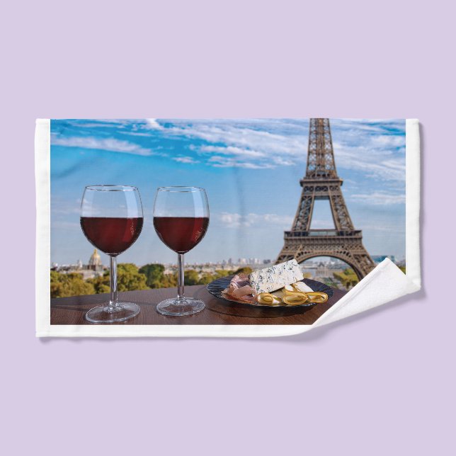 Two glasses of wine in cafe in Paris Hand Towel (Hand Towel)