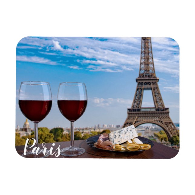 Two glasses of wine in cafe in Paris Magnet (Horizontal)