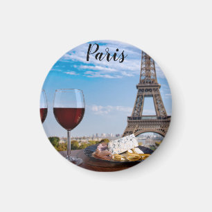Two glasses of wine in cafe in Paris Magnet