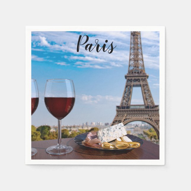 Two glasses of wine in cafe in Paris Napkins (Front)