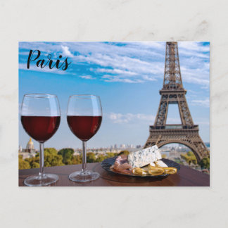 Two glasses of wine in cafe in Paris Postcard
