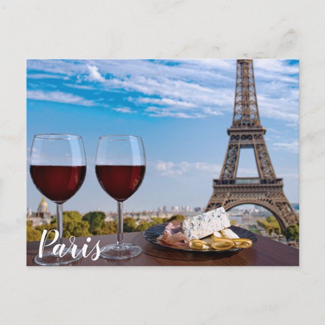 Two glasses of wine in cafe in Paris Postcard (Front)