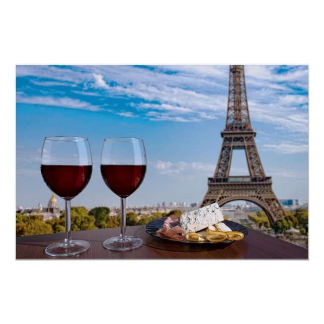 Two glasses of wine in cafe in Paris  Poster (Front)
