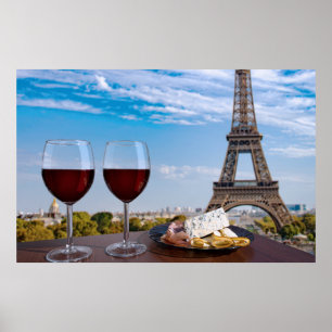 Two glasses of wine in café in Paris Poster