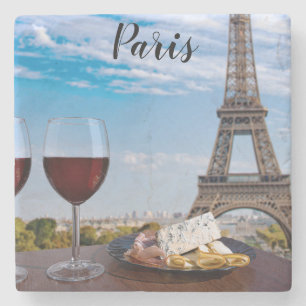 Two glasses of wine in cafe in Paris Stone Coaster