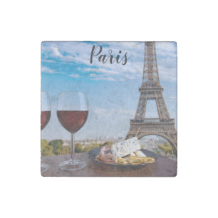 Two glasses of wine in cafe in Paris Stone Magnet