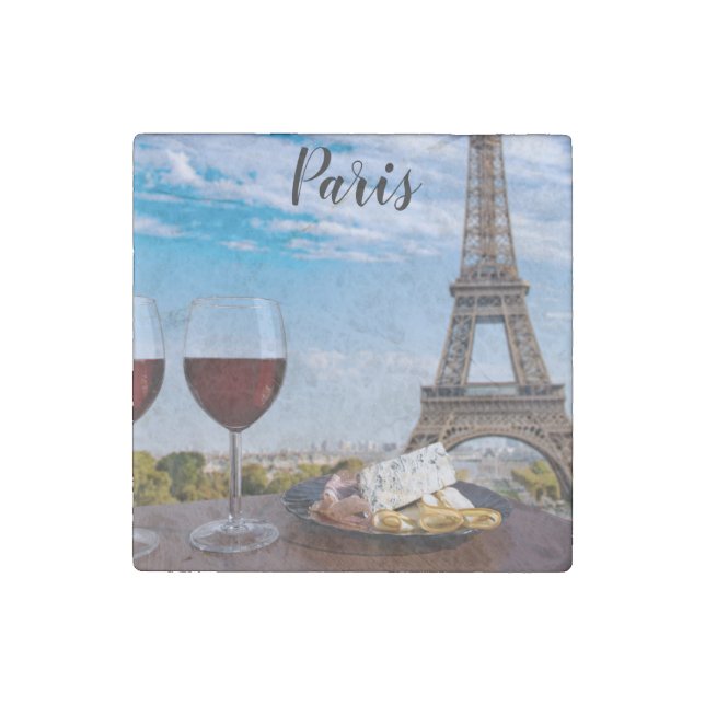 Two glasses of wine in cafe in Paris Stone Magnet (Front)