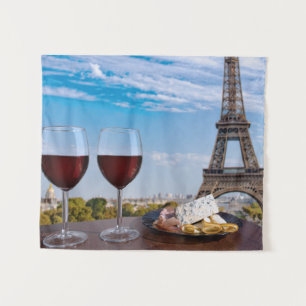 Two glasses of wine in cafe in Paris Tapestry