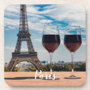Two glasses of wine with Eiffel tower Beverage Coaster