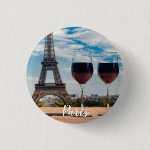 Two glasses of wine with Eiffel tower Button