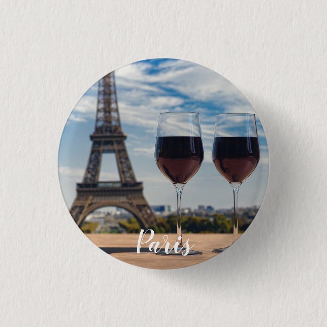 Two glasses of wine with Eiffel tower Button (Front)