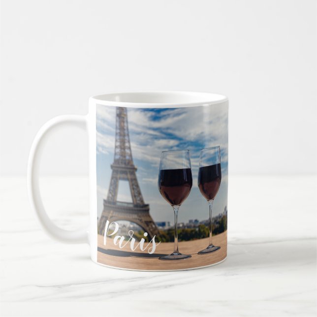 Two glasses of wine with Eiffel tower Coffee Mug (Left)