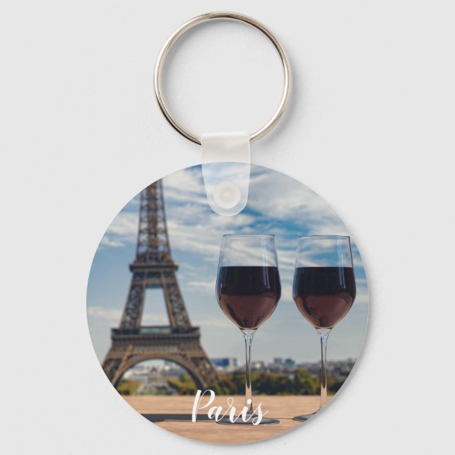 Two glasses of wine with Eiffel tower Keychain (Front)