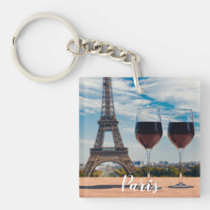 Two glasses of wine with Eiffel tower Keychain