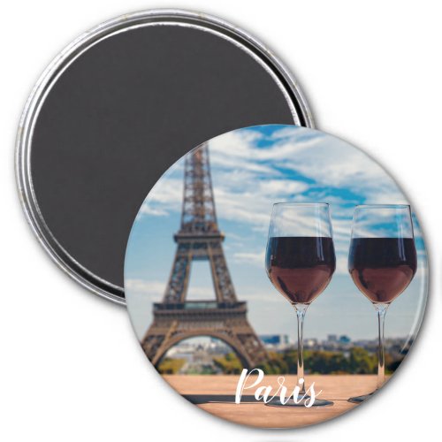 Two glasses of wine with Eiffel tower Magnet