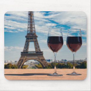 Two glasses of wine with Eiffel tower Mouse Pad