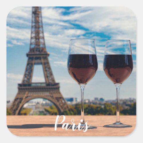 Two glasses of wine with Eiffel tower Square Sticker