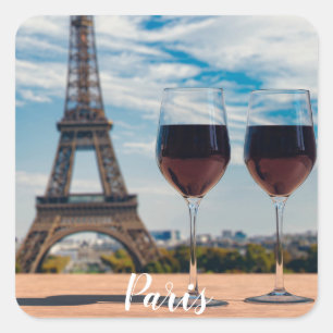 Two glasses of wine with Eiffel tower Square Sticker