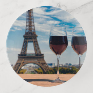 Two glasses of wine with Eiffel tower Trinket Tray