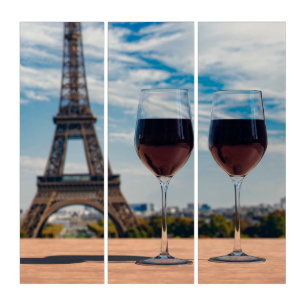 Two glasses of wine with Eiffel tower Triptych