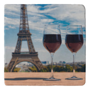 Two glasses of wine with Eiffel tower Trivet