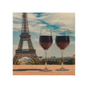 Two glasses of wine with Eiffel tower Wood Wall Art