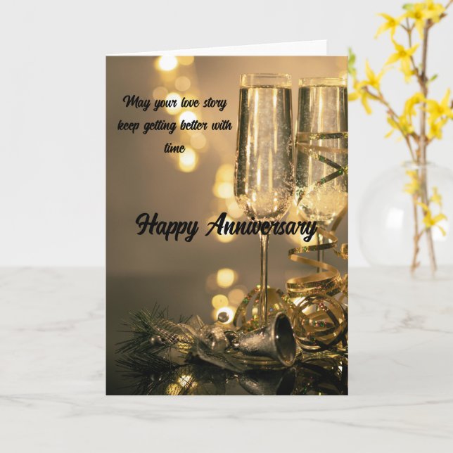 Two Glasses, One Love – Lovely Anniversary Card (Yellow Flower)