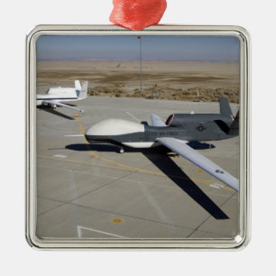 Two Global Hawks parked on a ramp Metal Ornament