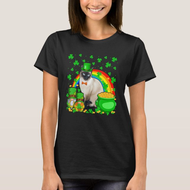 Two Gnomes And Siamese Wearing Patrick's Day Hat S T-Shirt (Front)