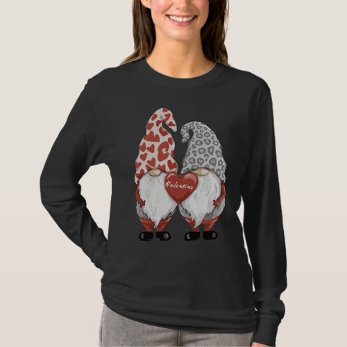 Two Gnomes Holding Heart Leopard Happy Valentine T_Shirt