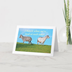 TWO GOATS, BACKS TO EACH OTHER. "I HATE IT WHEN WE CARD