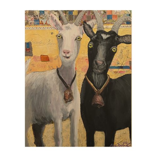 Two Goats wood wall art 11x14