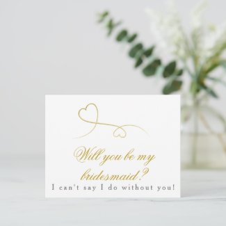 Two Gold Hearts | Be my Bridesmaid  Wedding Invitation Postcard