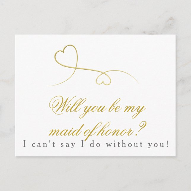 Two Gold Hearts | Be my Maid of Honor Wedding Invitation Postcard (Front)