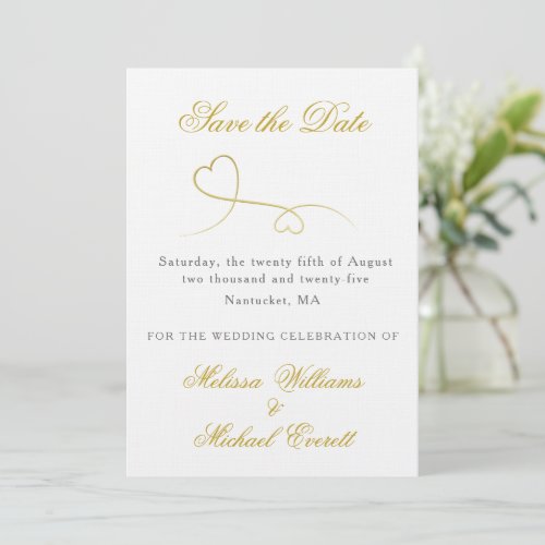 Two Gold Hearts  Elegant Minimal Save the Date Invitation