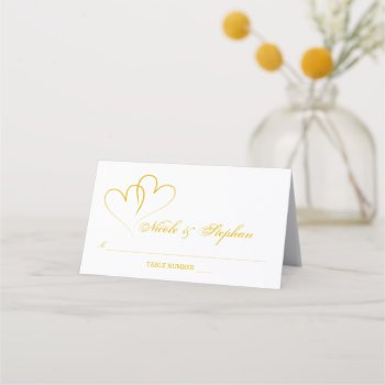 Two Gold Hearts Intertwined Place Card by Frankipeti at Zazzle