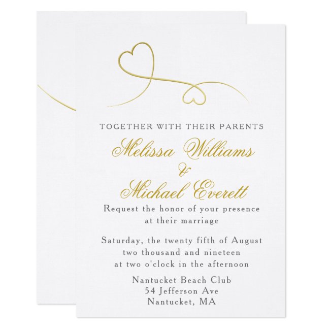Two Gold Hearts | Minimal Wedding Invitation